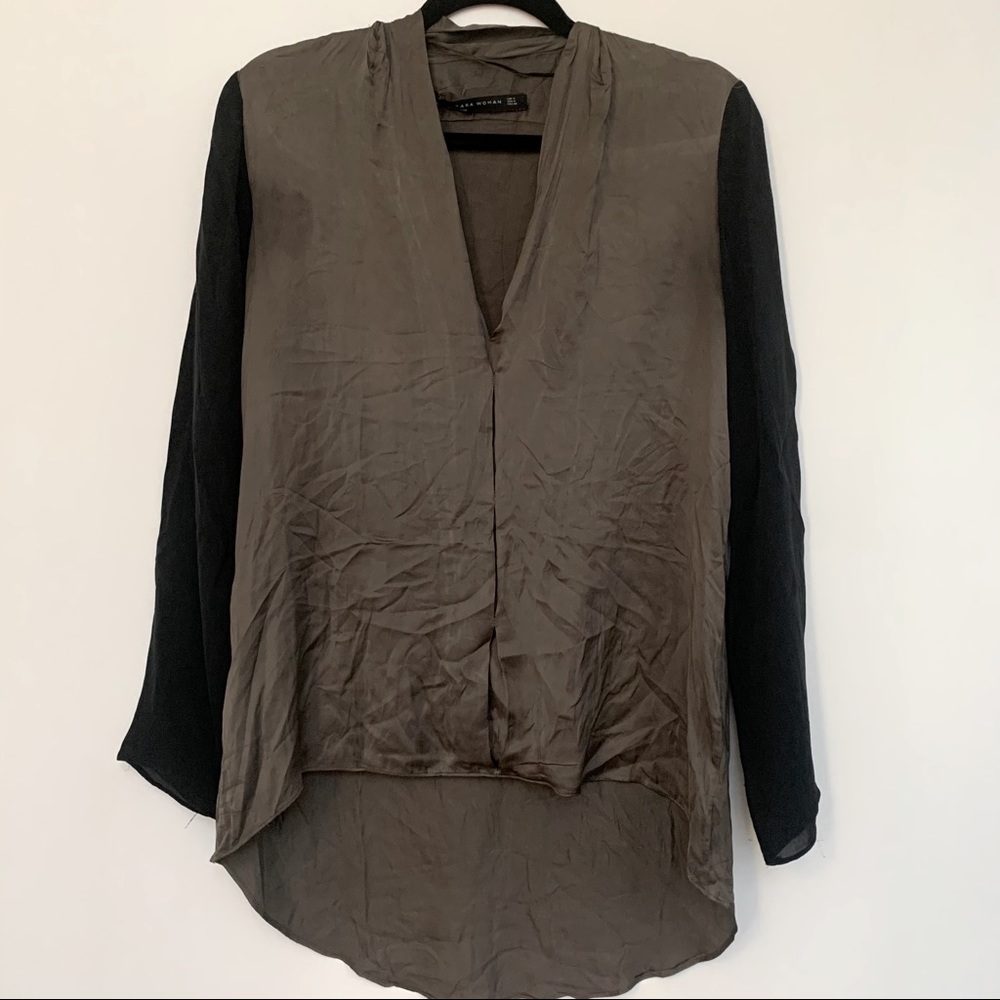 Zara silky green and black top